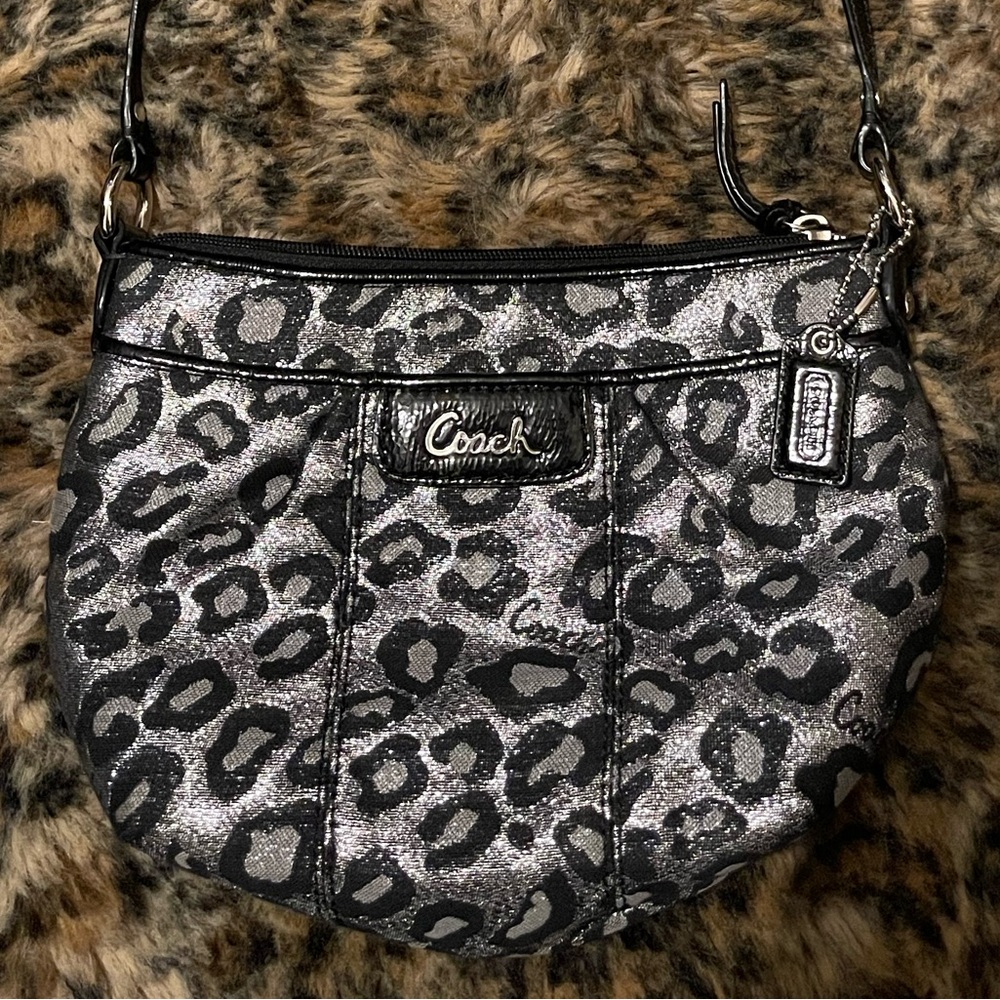 Coach Leopard Print Crossbody Bag in Black and Gray